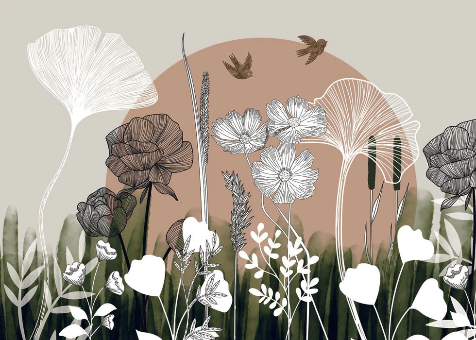 Papier peint Illustration Florale - H250cmx L350cm - Matière Softouch