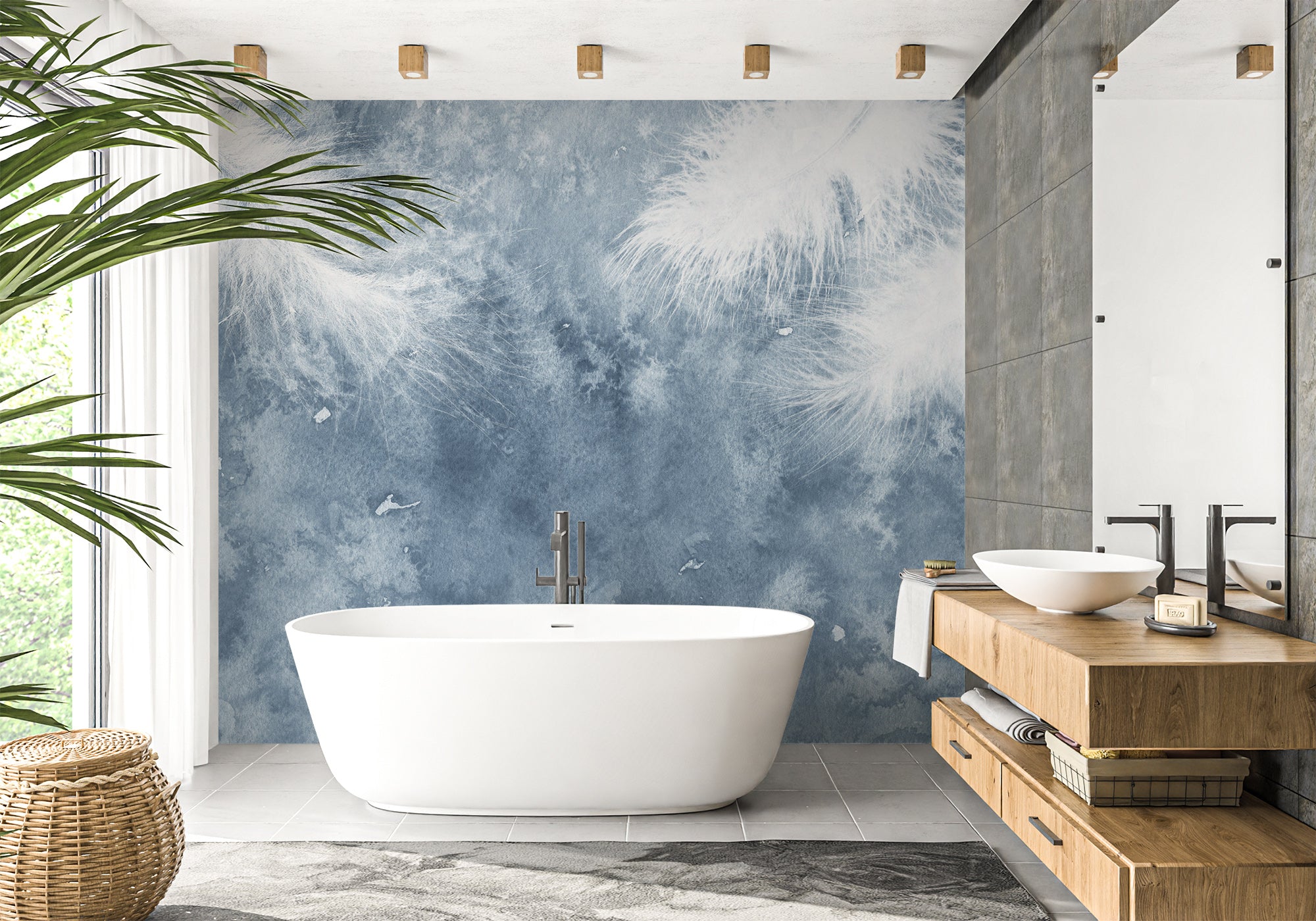Papier peint salle de bain Plume Blanche, XXL, tendance