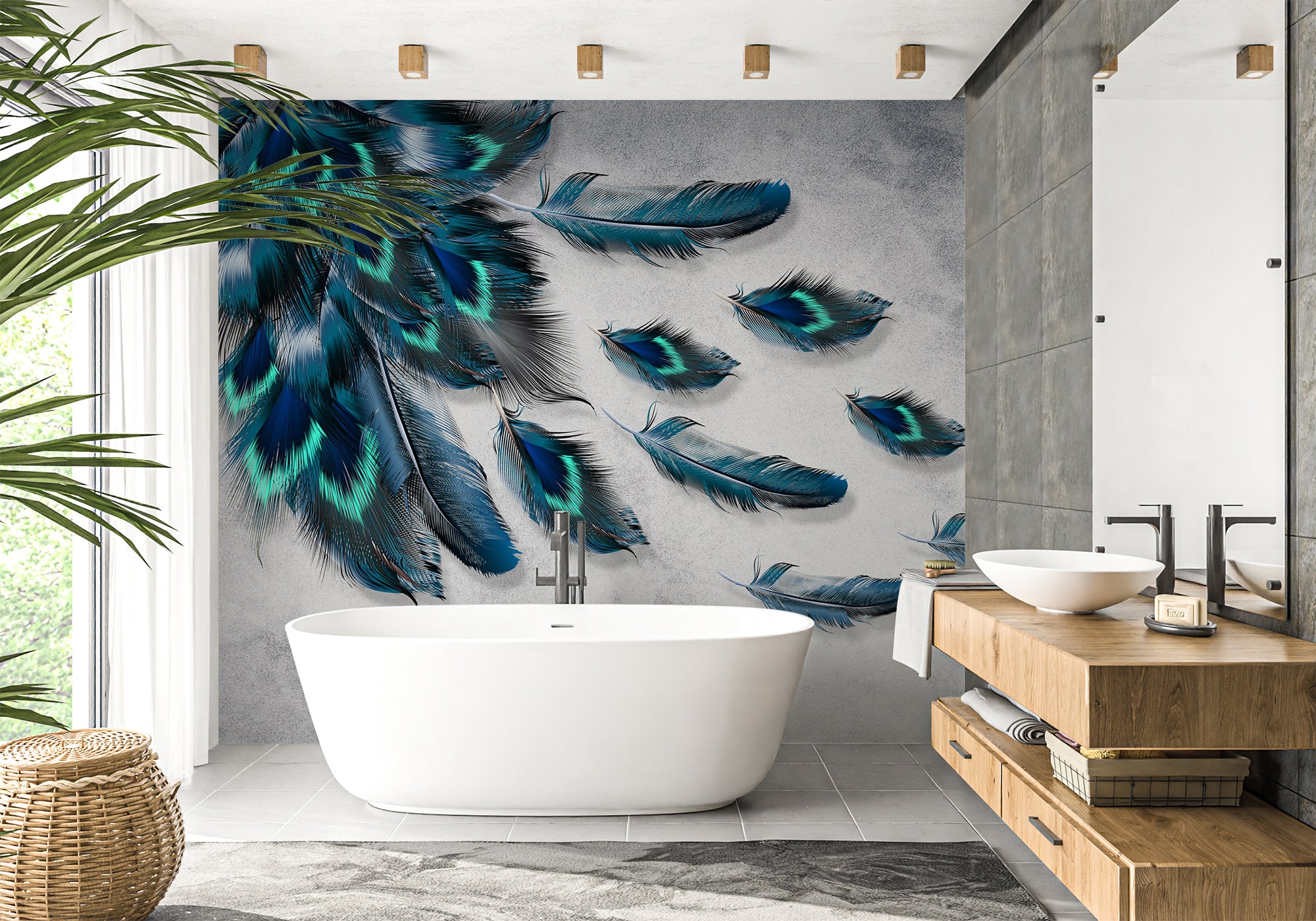 Papier peint salle de bain Flying Paon, XXL, tendance