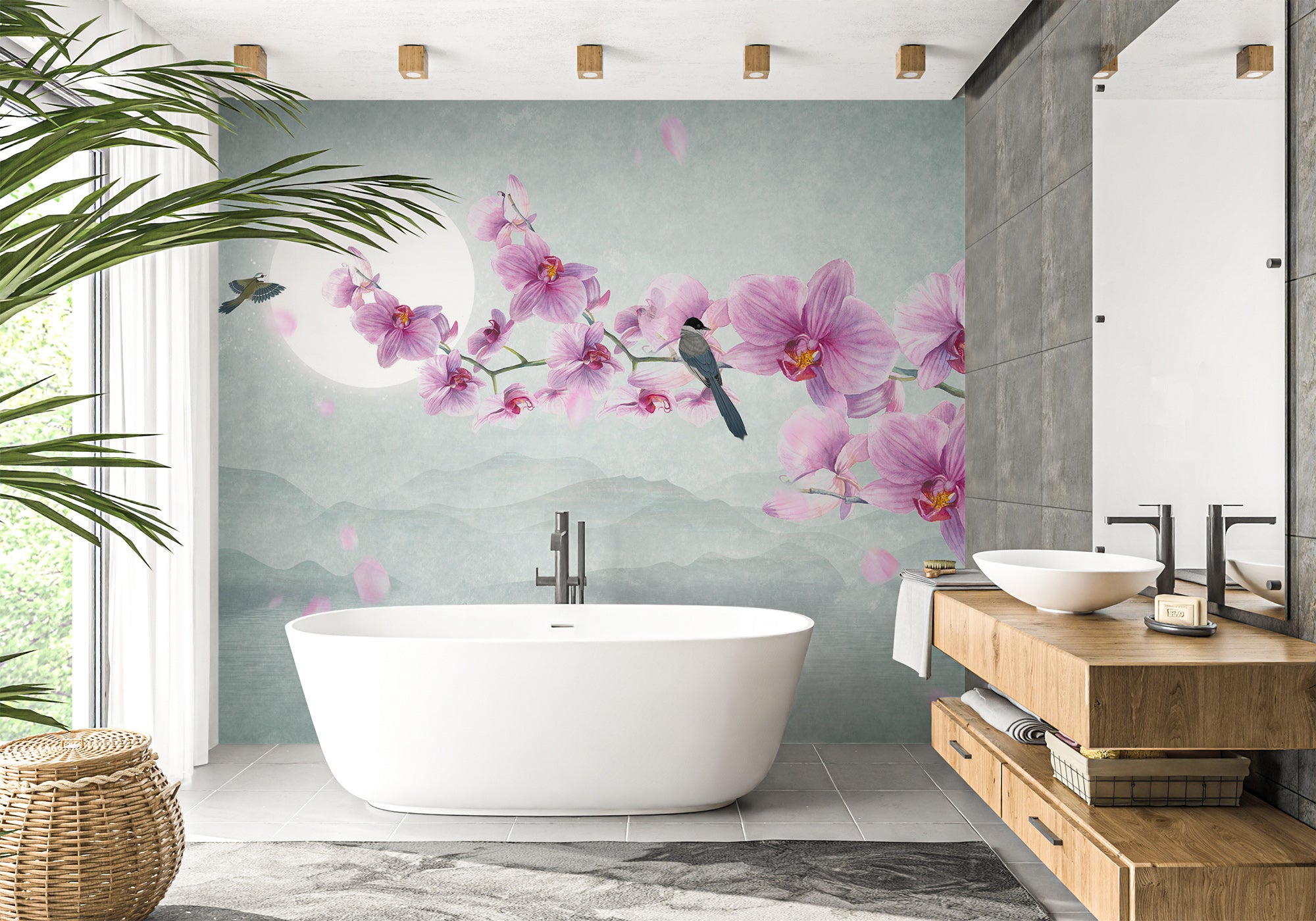 Papier peint salle de bain intissé Orchidée, XXL, tendance