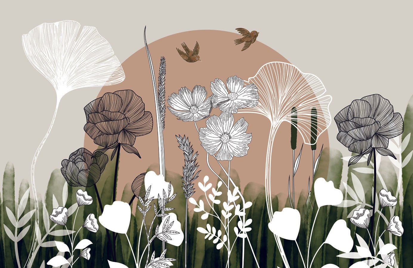 Papier peint toilette illustration florale, mural concept, tendance
