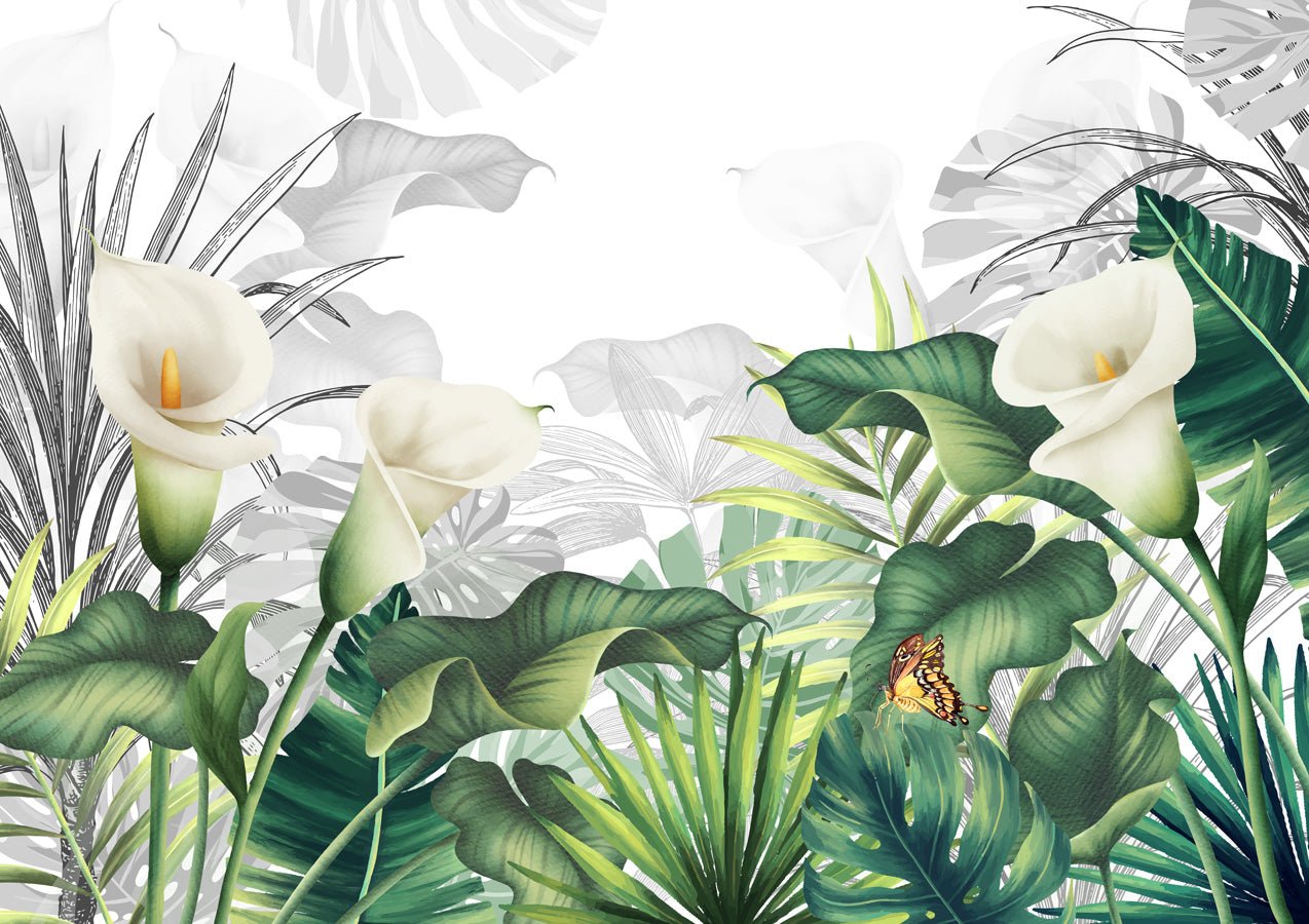 Papier peint wc nature lys blanche, mural concept, tendance