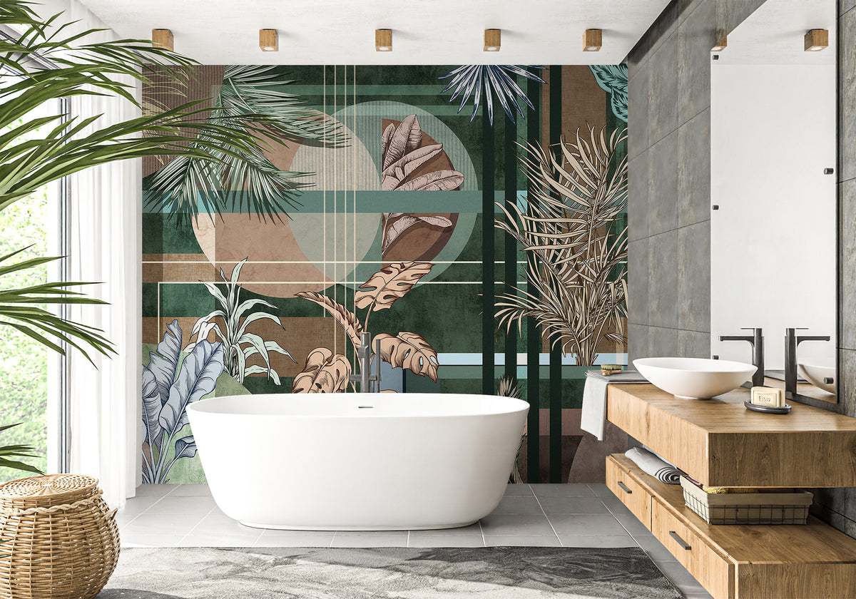 Papier peint salle de bain Geometric palms