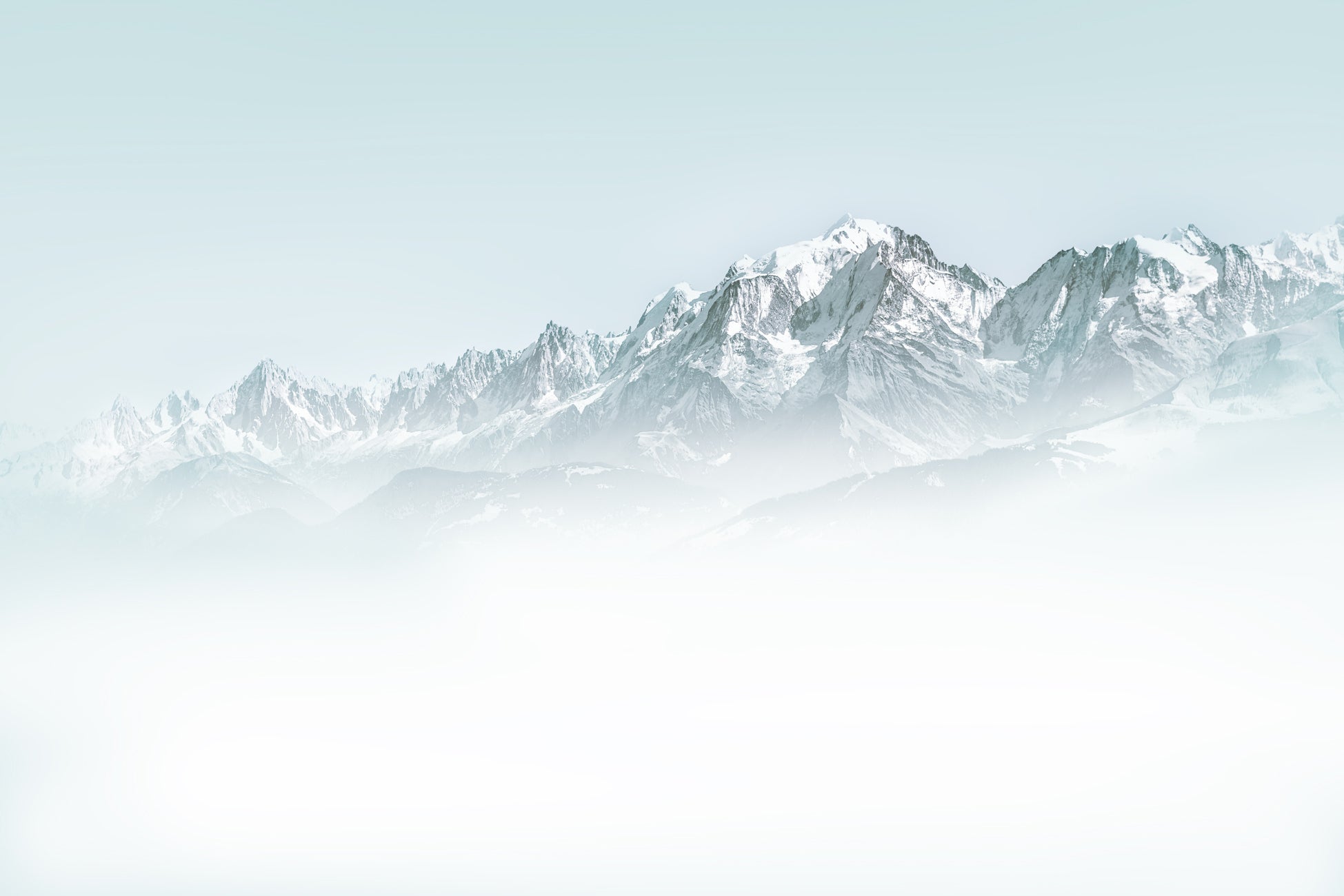 Papier peint salle de bain Mont Blanc dans la brume bleu, XXL, tendance