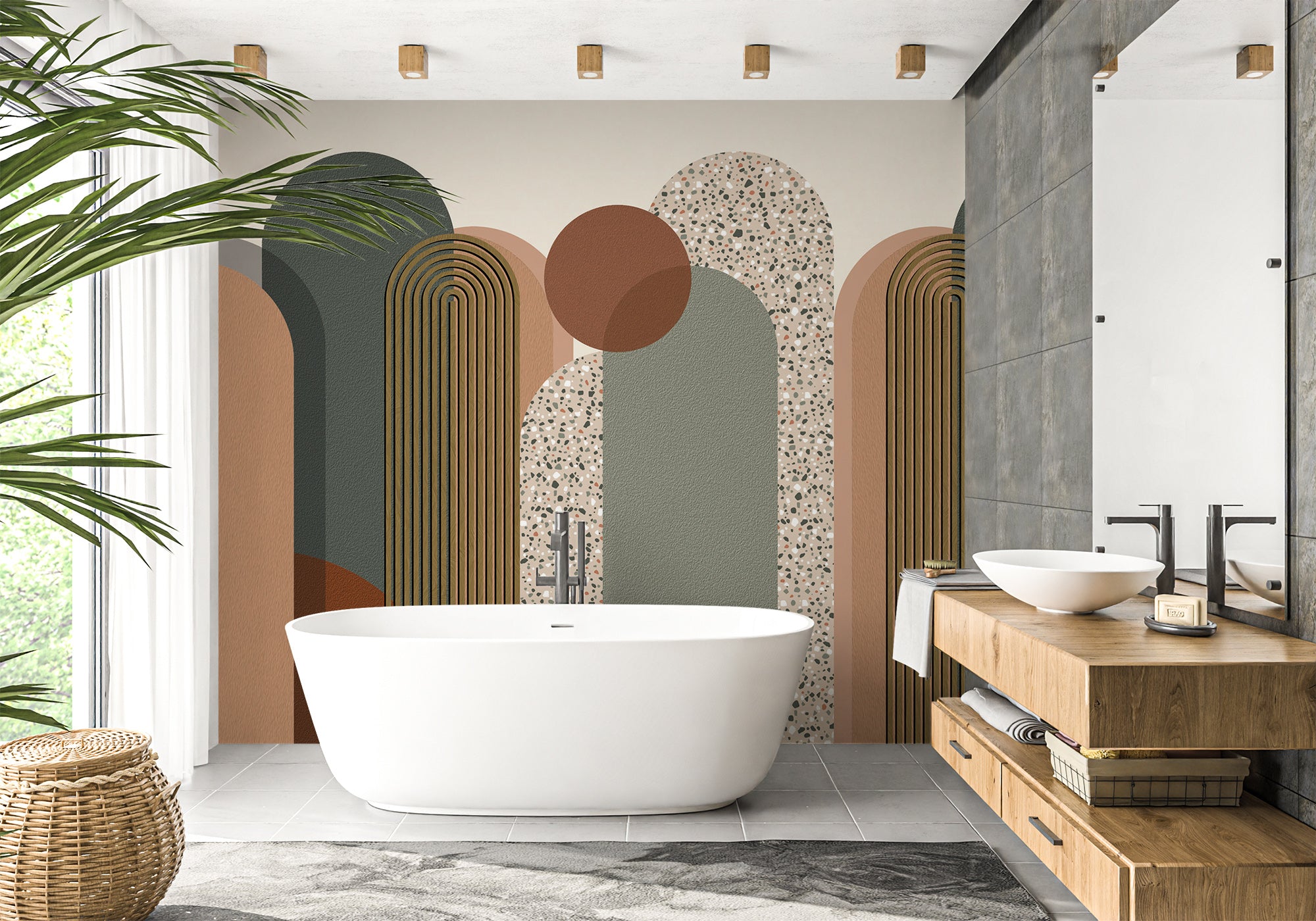 Papier peint salle de bain Art déco graphique tendance, mural concept, tendance
