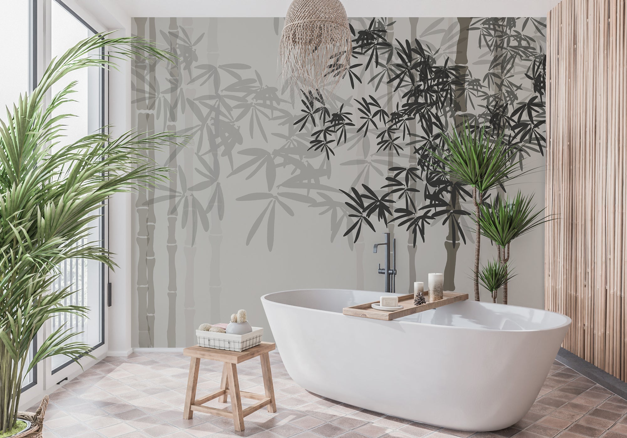 Papier peint salle de bain bambou - panoramique français