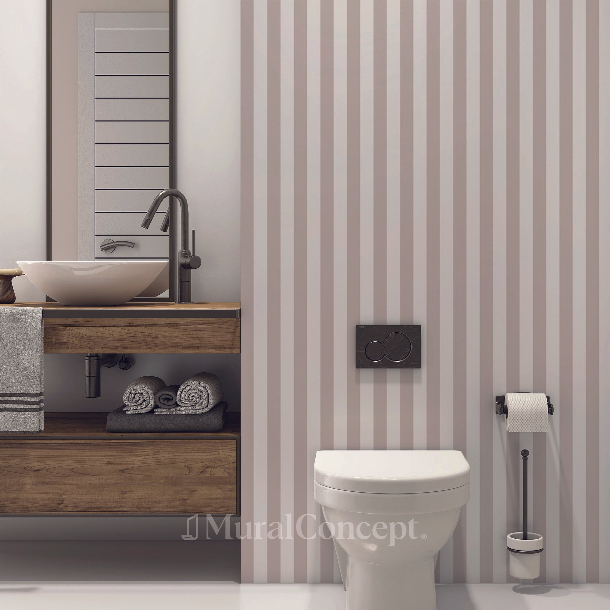 Papier peint toilette rayure rétro beige - panoramique sur mesure francais - muralconcept
