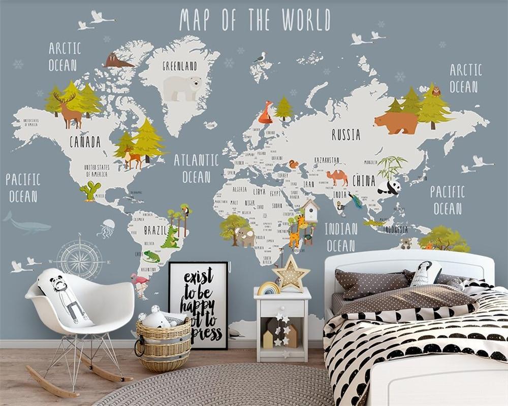 Papier peint chambre enfant map animaux gris