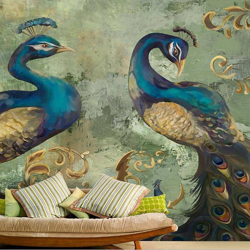 Papier peint Vintage Paon - papier peint sur mesure francais - muralconcept