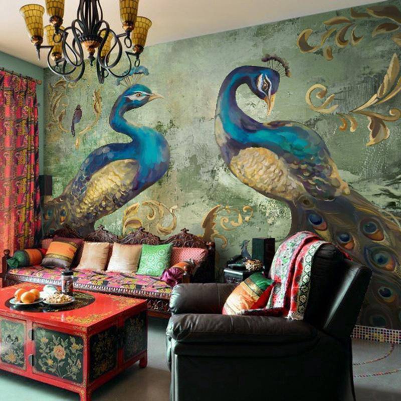 Papier peint Vintage Paon - papier peint sur mesure francais - muralconcept