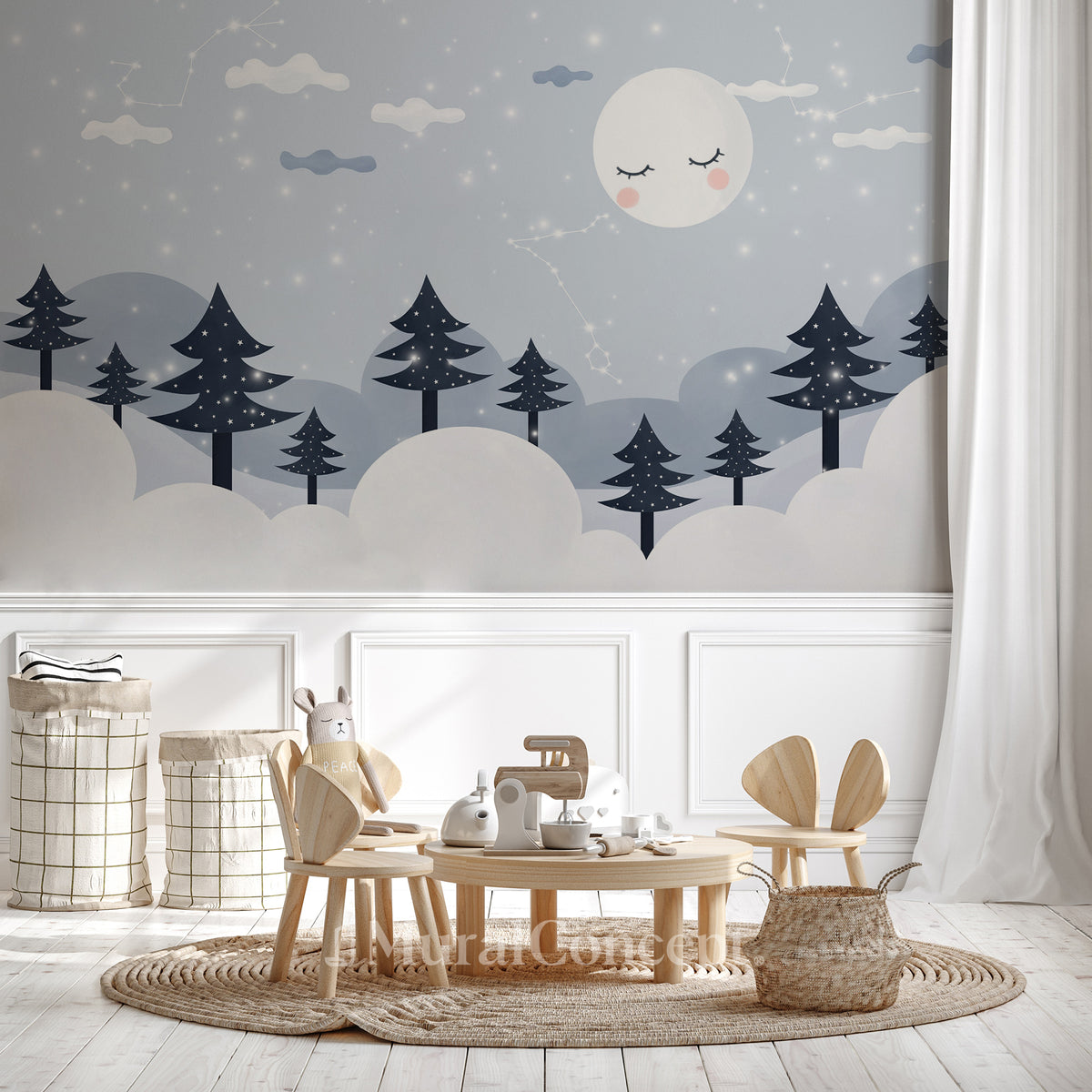 Papier peint enfant sapins enneigés