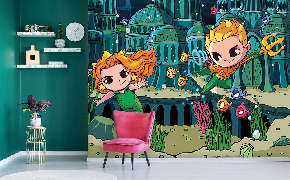 Papier peint panoramique justice league baby BD héro aqua